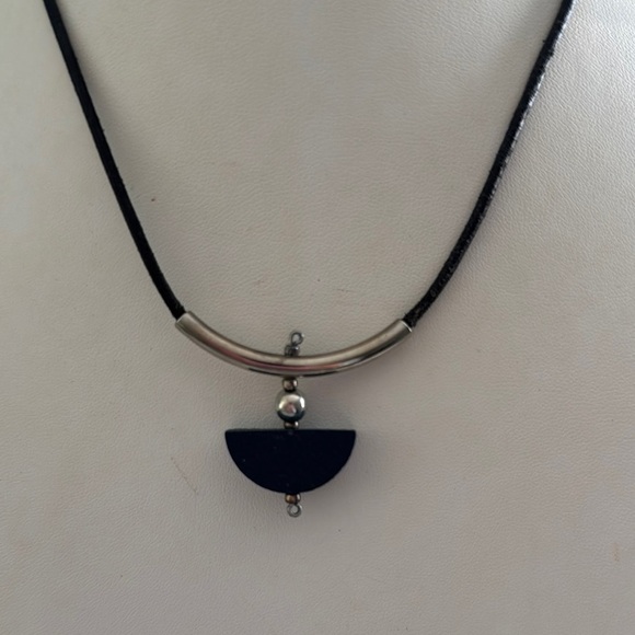 Vintage MCM Black and Silver Tone Necklace with Pendant - Picture 2 of 4